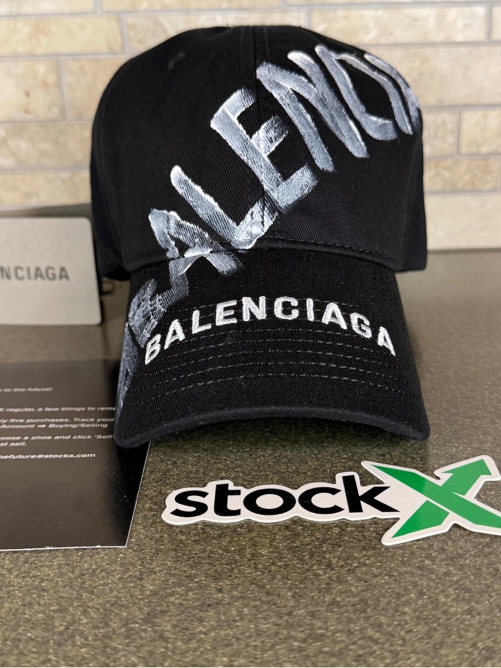 Balenciaga Black Cap with White Graffiti Script